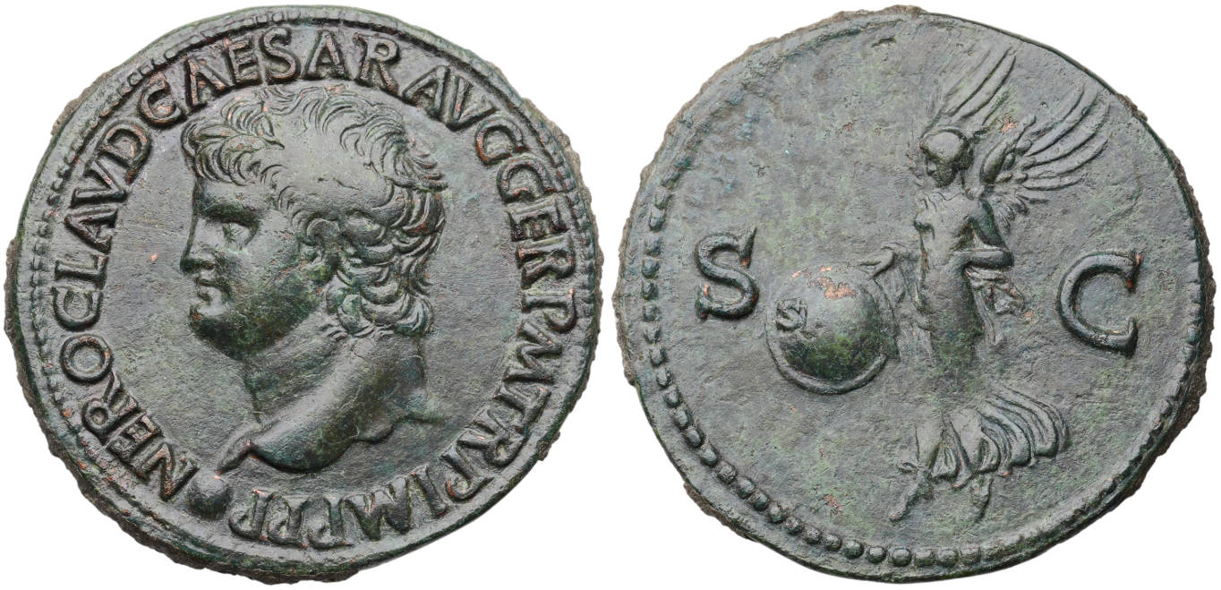 Nero, 54-68 AD, Ae As, Victory, struck c. 65 AD | Ancient Coin Traders